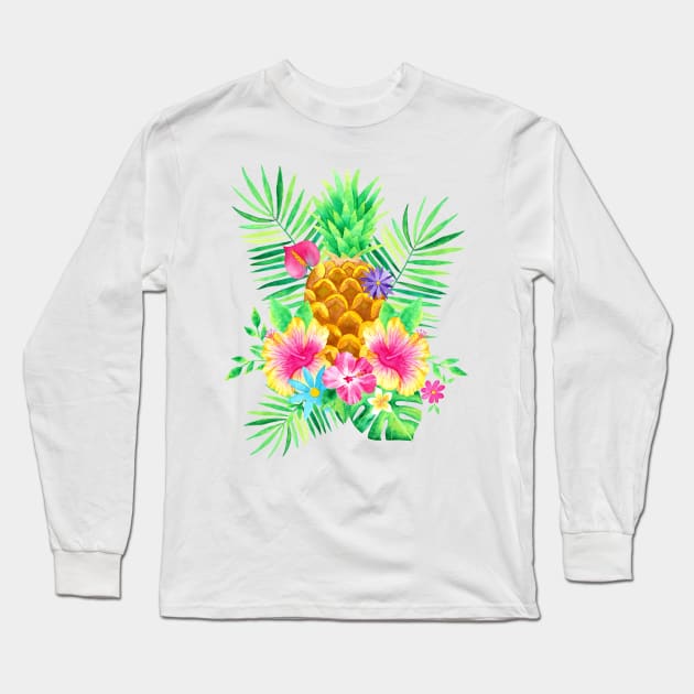 Pineapple Tropical Arrangement Long Sleeve T-Shirt by Katie Thomas Creative